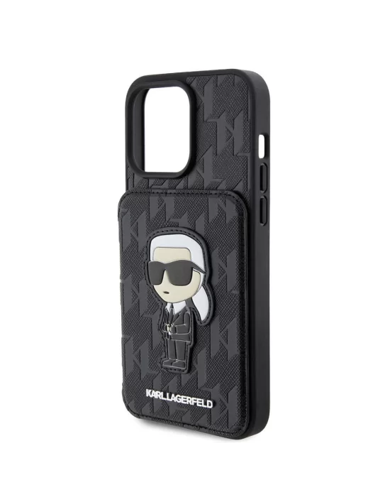 Apple iPhone 15 Pro Kılıf Karl Lagerfeld Standlı Kartlıklı Saffiano Monogram İkonik Metal Logo Orjinal Lisanslı Kapak