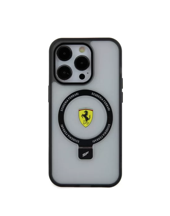 Apple iPhone 15 Pro Max Kılıf Ferrari Magsafe Şarj Özellikli Standlı Buzlu Yüzey Dizayn Kapak