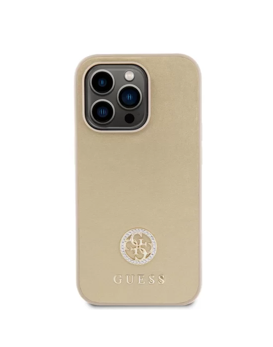 Apple iPhone 15 Pro Max Kılıf Guess Orjinal Lisanslı Deri 4G Metal Logo Strass Kapak