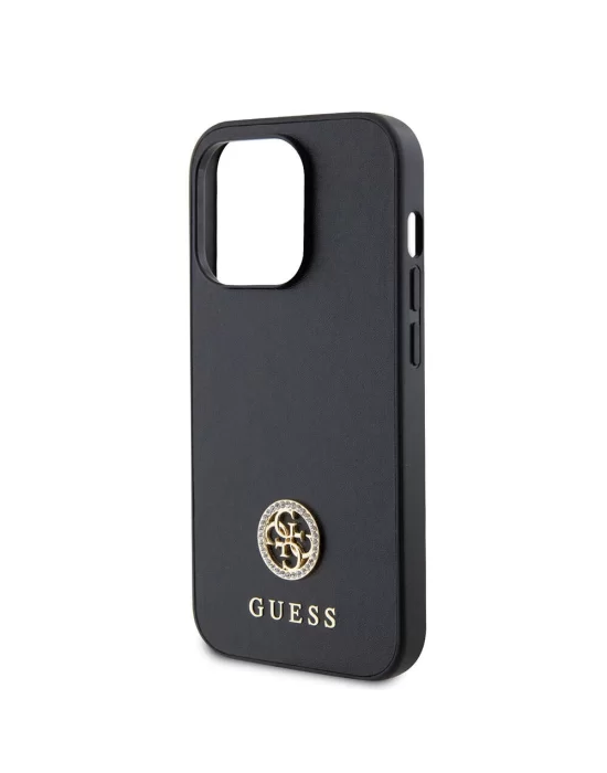 Apple iPhone 15 Pro Max Kılıf Guess Orjinal Lisanslı Deri 4G Metal Logo Strass Kapak