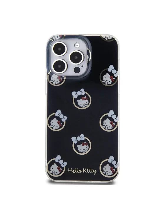 Apple iPhone 15 Pro Max Kılıf Hello Kitty Orjinal Lisanslı Elektroplating Kaplama Kabarcık Baskılı Kapak