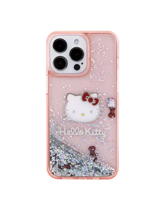 Apple iPhone 15 Pro Max Kılıf Hello Kitty Orjinal Lisanslı İkonik Sıvılı Glitter Kapak