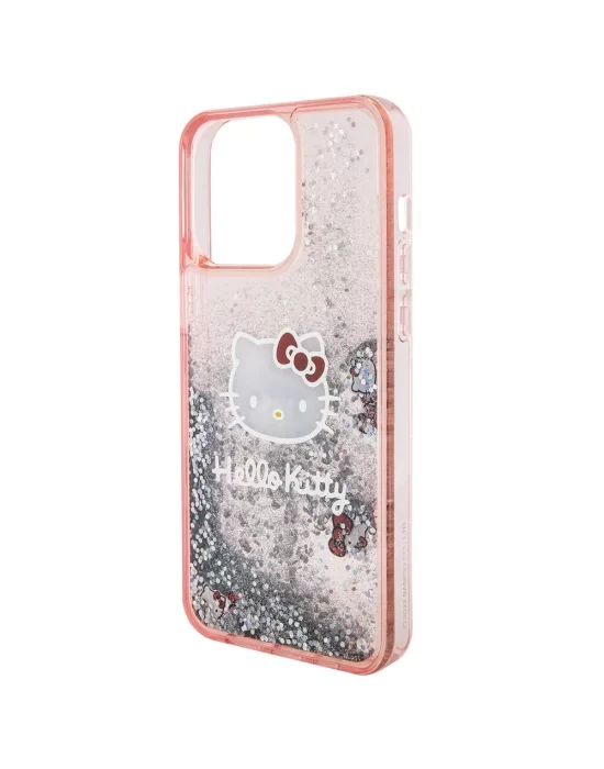 Apple iPhone 15 Pro Max Kılıf Hello Kitty Orjinal Lisanslı İkonik Sıvılı Glitter Kapak