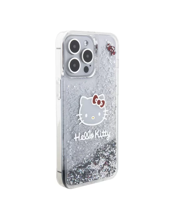 Apple iPhone 15 Pro Max Kılıf Hello Kitty Orjinal Lisanslı İkonik Sıvılı Glitter Kapak