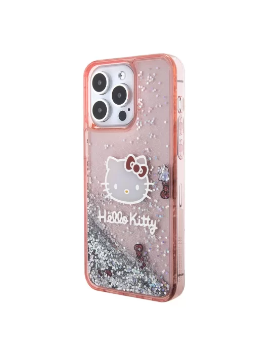 Apple iPhone 15 Pro Max Kılıf Hello Kitty Orjinal Lisanslı İkonik Sıvılı Glitter Kapak