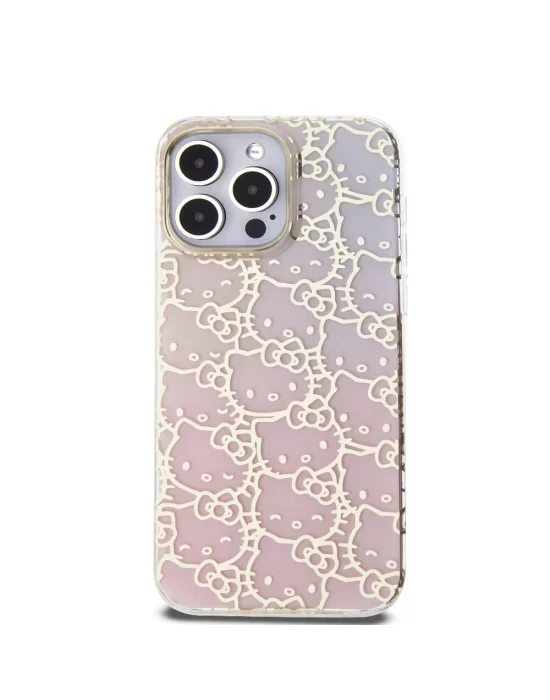 Apple iPhone 15 Pro Max Kılıf Hello Kitty Orjinal Lisanslı Renk Geçişli Elektroplating Kaplama Kitty Head Desenli Kapak