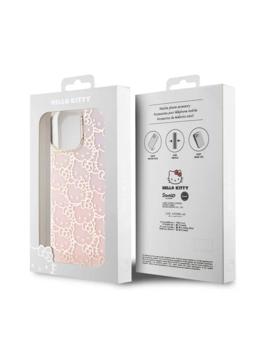 Apple iPhone 15 Pro Max Kılıf Hello Kitty Orjinal Lisanslı Renk Geçişli Elektroplating Kaplama Kitty Head Desenli Kapak