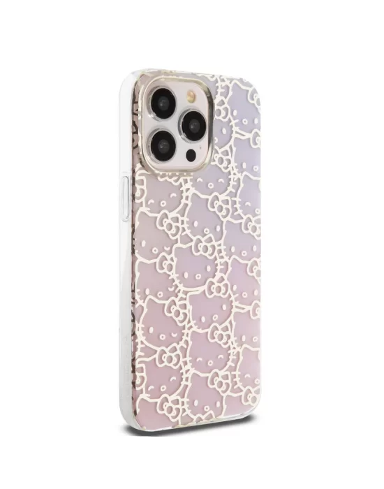 Apple iPhone 15 Pro Max Kılıf Hello Kitty Orjinal Lisanslı Renk Geçişli Elektroplating Kaplama Kitty Head Desenli Kapak