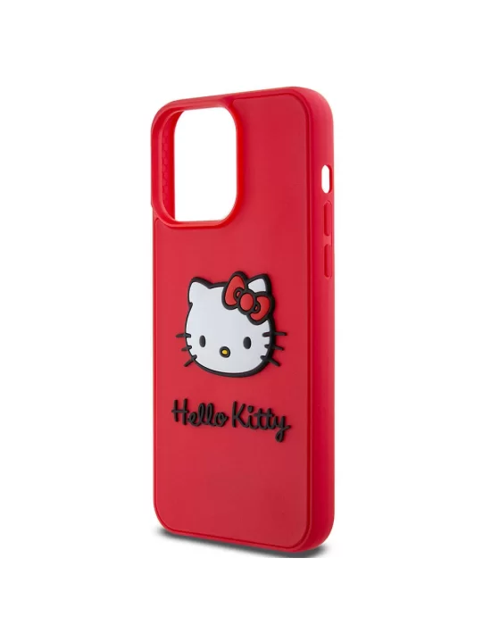 Apple iPhone 15 Pro Max Kılıf Hello Kitty Orjinal Lisanslı Yazı ve İkonik Logolu 3D Rubber Kitty Head Kapak