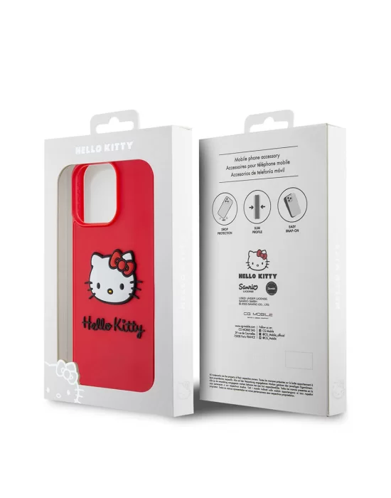 Apple iPhone 15 Pro Max Kılıf Hello Kitty Orjinal Lisanslı Yazı ve İkonik Logolu 3D Rubber Kitty Head Kapak