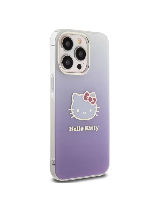 Apple iPhone 15 Pro Max Kılıf Hello Kitty Orjinal Lisanslı Yazı ve İkonik Logolu Elektroplating Kaplama Gradyan Kapak