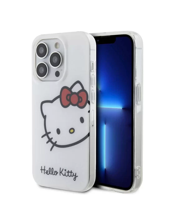 Apple iPhone 15 Pro Max Kılıf Hello Kitty Orjinal Lisanslı Yazı ve İkonik Logolu Kitty Head Kapak