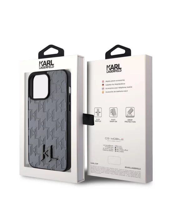 Apple iPhone 15 Pro Max Kılıf Karl Lagerfeld Hot Stamp K&L Metal Logo Orjinal Lisanslı Kapak