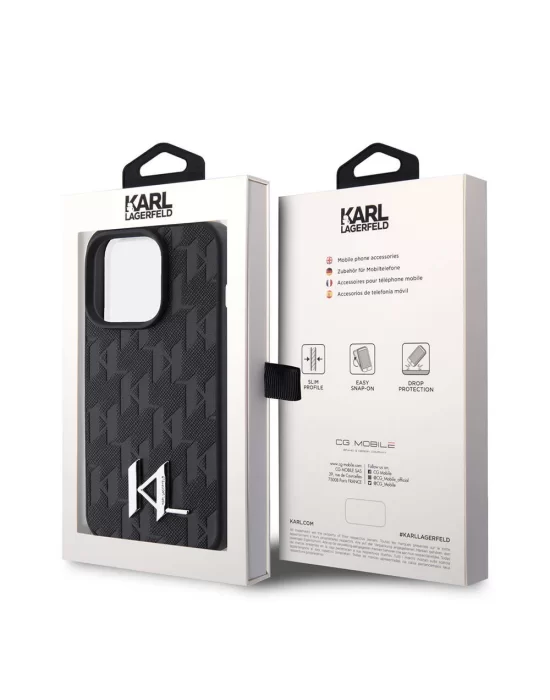 Apple iPhone 15 Pro Max Kılıf Karl Lagerfeld Hot Stamp K&L Metal Logo Orjinal Lisanslı Kapak