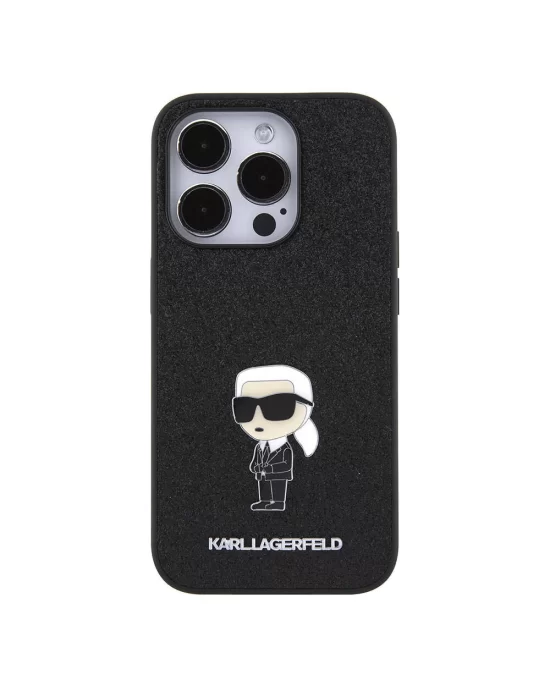 Apple iPhone 15 Pro Max Kılıf Karl Lagerfeld İkonik Fixed Glitter Metal Logo Orjinal Lisanslı Kapak