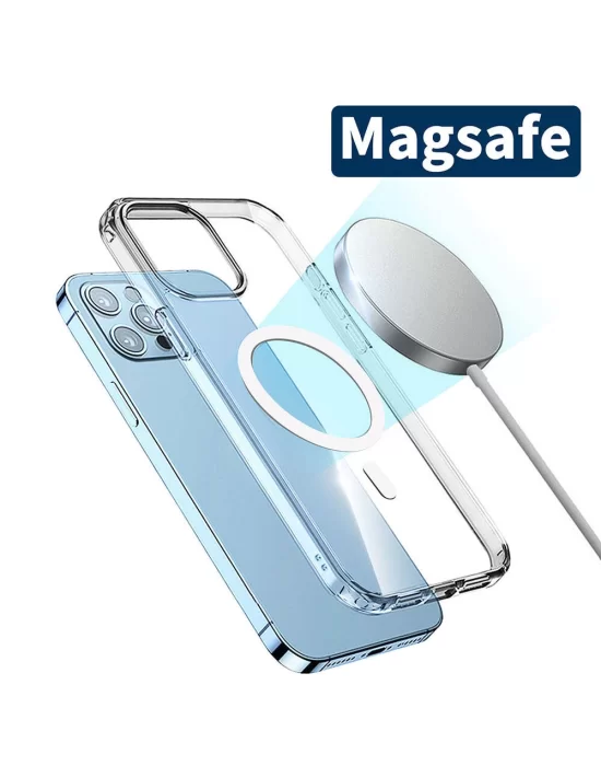 Apple iPhone 15 Pro Max Kılıf Magsafe Şarj Özellikli Şeffaf Sert PC Zore Embos Kapak