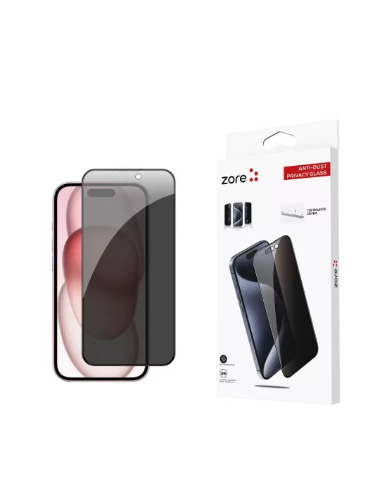 Apple iPhone 15 Zore Anti-Dust Privacy Temperli Ekran Koruyucu