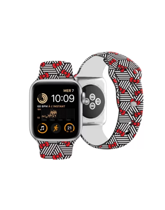 Apple Watch 38mm Hello Kitty Orjinal Lisanslı Fiyonklar & Çizgiler Silikon Kordon