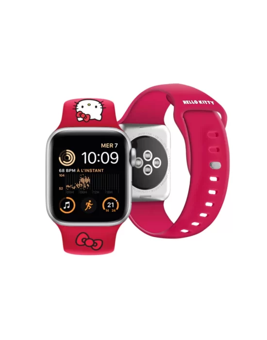 Apple Watch 38mm Hello Kitty Orjinal Lisanslı Yazı Logolu Fiyonk & Kitty Head Silikon Kordon