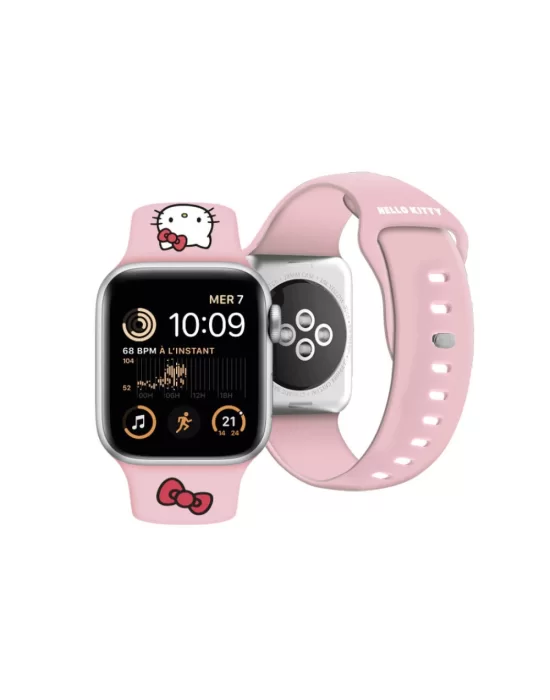 Apple Watch 41mm Hello Kitty Orjinal Lisanslı Yazı Logolu Fiyonk & Kitty Head Silikon Kordon