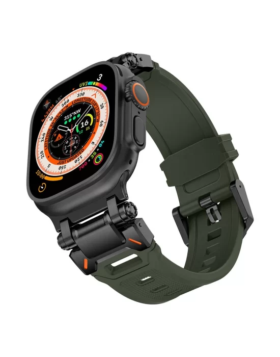 Apple Watch Ultra 49mm Zore KRD-101 Titanyum Metal Başlıklı Silikon Kordon