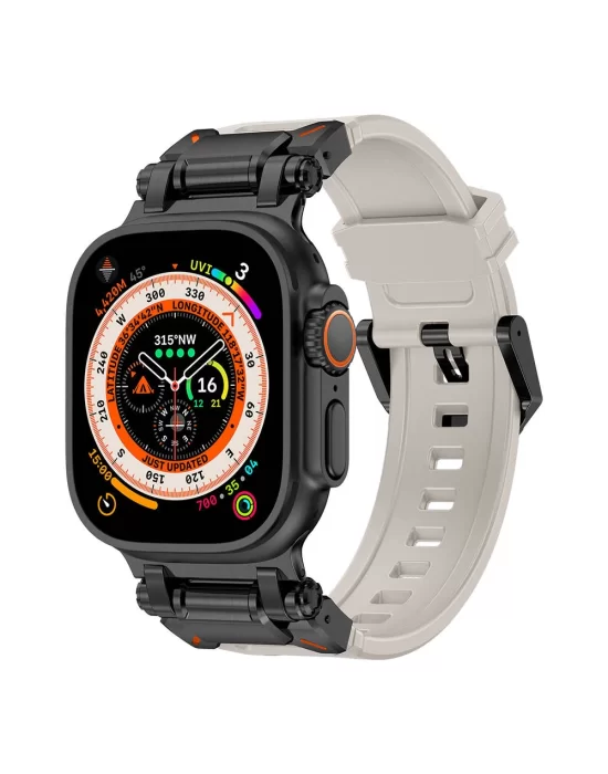 Apple Watch Ultra 49mm Zore KRD-101 Titanyum Metal Başlıklı Silikon Kordon