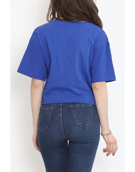 Baskılı Crop Tişört Saks - 16548.1567.