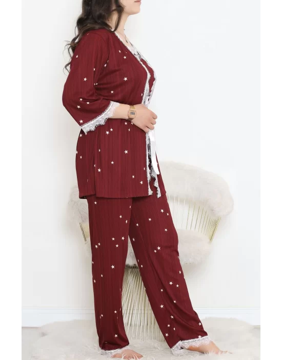 Battal Pegasus Set Pijama Takımı Bordobeyaz - 670.1287.