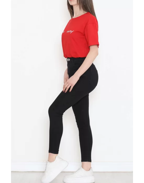 Beli Lastikli Crop Tişört Kırmızı - 16550.1567.