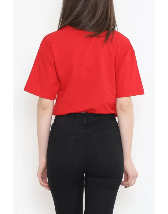 Beli Lastikli Crop Tişört Kırmızı - 16550.1567.