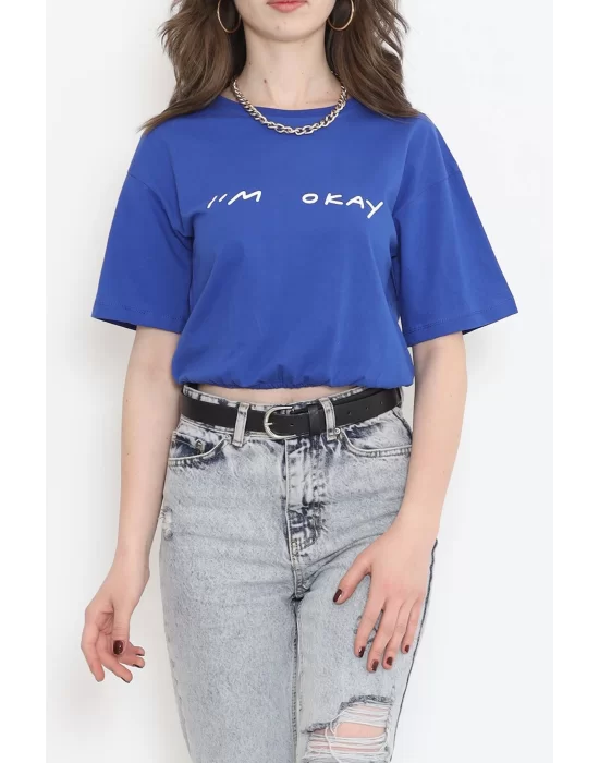 Beli Lastikli Crop Tişört Saks - 16550.1567.