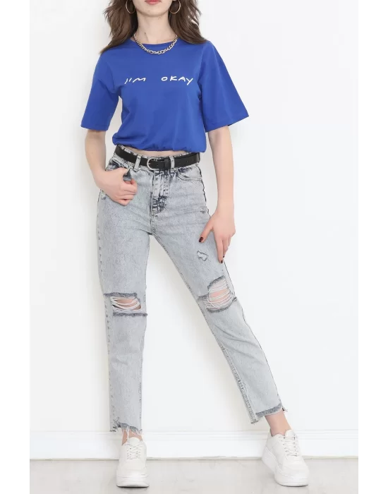 Beli Lastikli Crop Tişört Saks - 16550.1567.