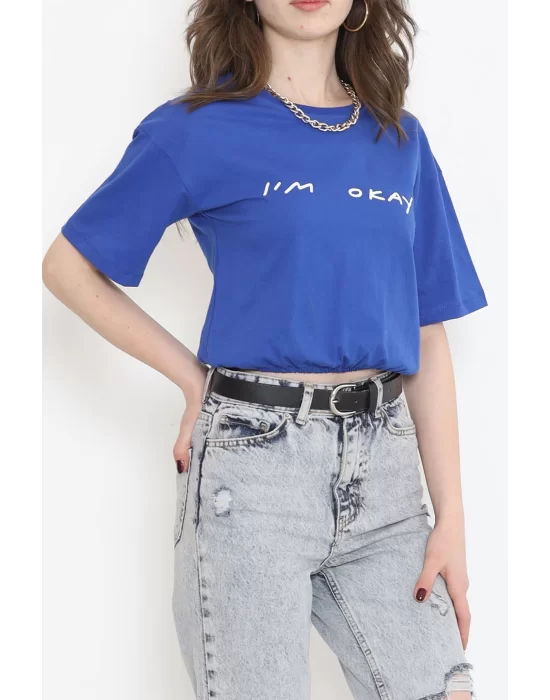 Beli Lastikli Crop Tişört Saks - 16550.1567.