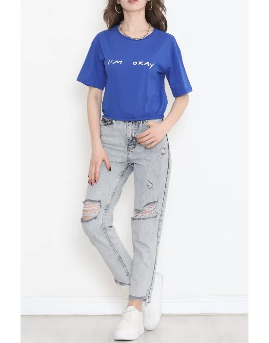 Beli Lastikli Crop Tişört Saks - 16550.1567.