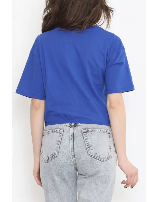 Beli Lastikli Crop Tişört Saks - 16550.1567.