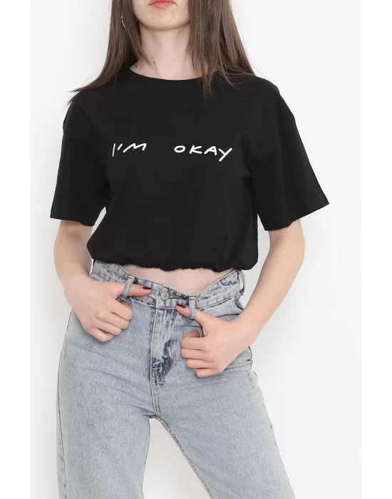 Beli Lastikli Crop Tişört Siyah - 16550.1567.