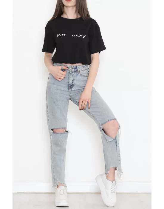 Beli Lastikli Crop Tişört Siyah - 16550.1567.