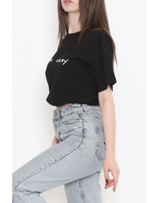 Beli Lastikli Crop Tişört Siyah - 16550.1567.