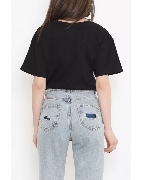 Beli Lastikli Crop Tişört Siyah - 16550.1567.