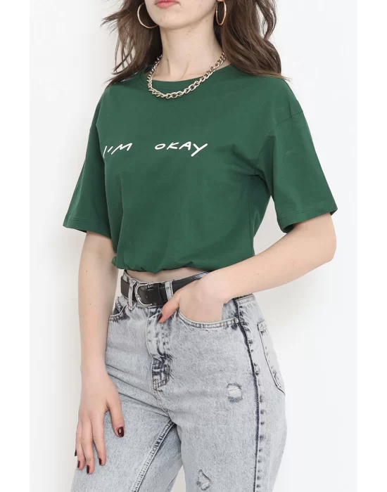 Beli Lastikli Crop Tişört Zümrüt - 16550.1567.