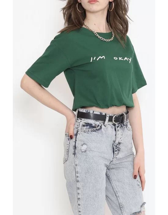 Beli Lastikli Crop Tişört Zümrüt - 16550.1567.