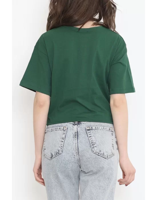 Beli Lastikli Crop Tişört Zümrüt - 16550.1567.