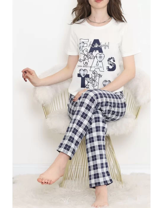 Desenli Pijama Takımı Beyaz - 15279.1773.