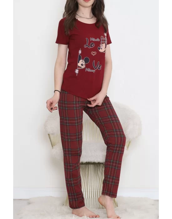 Desenli Pijama Takımı Bordo - 15279.1773.