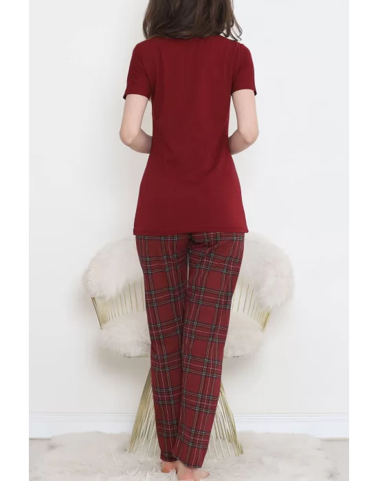 Desenli Pijama Takımı Bordo - 15279.1773.