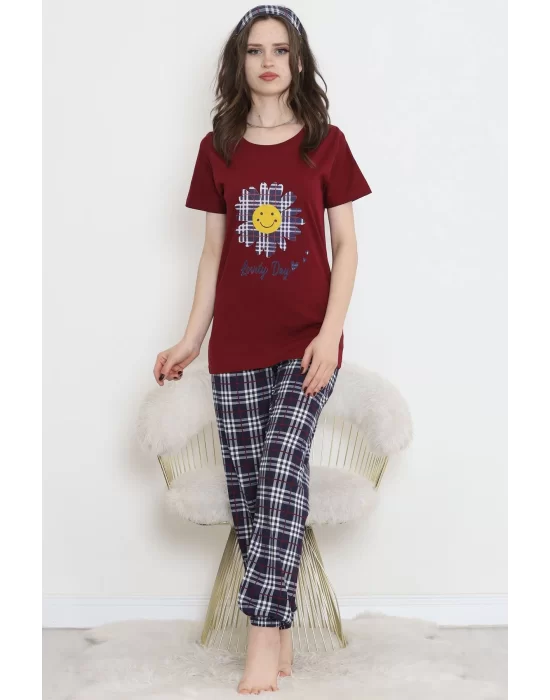 Desenli Pijama Takımı Bordo1 - 15279.1773.