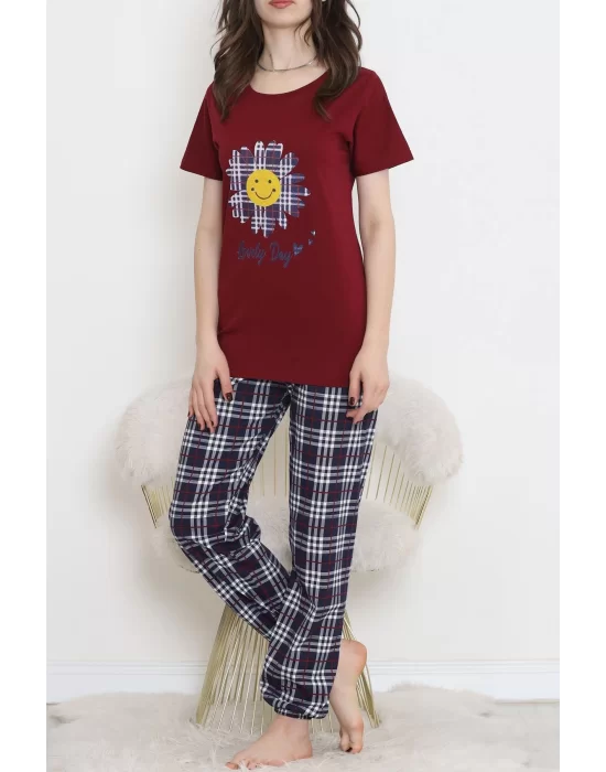 Desenli Pijama Takımı Bordo1 - 15279.1773.