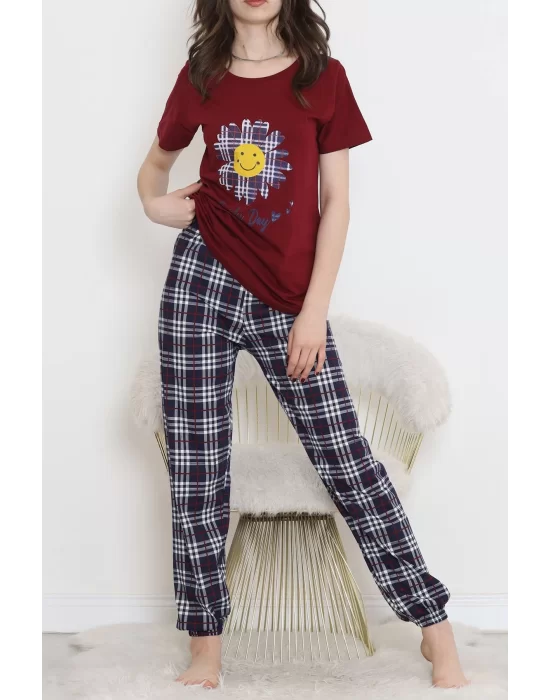 Desenli Pijama Takımı Bordo1 - 15279.1773.