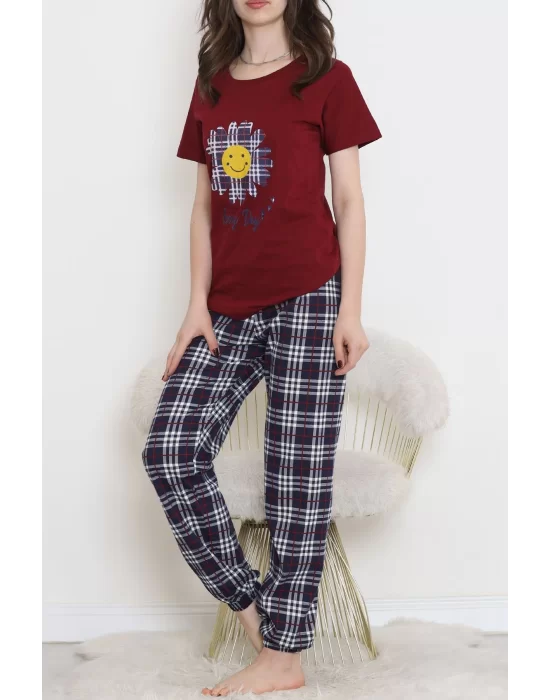 Desenli Pijama Takımı Bordo1 - 15279.1773.