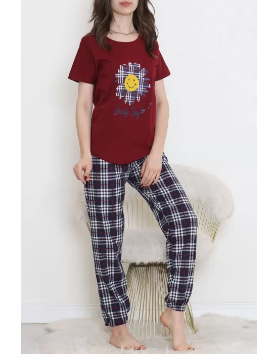 Desenli Pijama Takımı Bordo1 - 15279.1773.